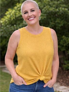 Mustard Textured Knot-Front Tank Top